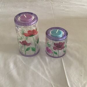 Floral Crackle Glass Tea Light Candle Holders